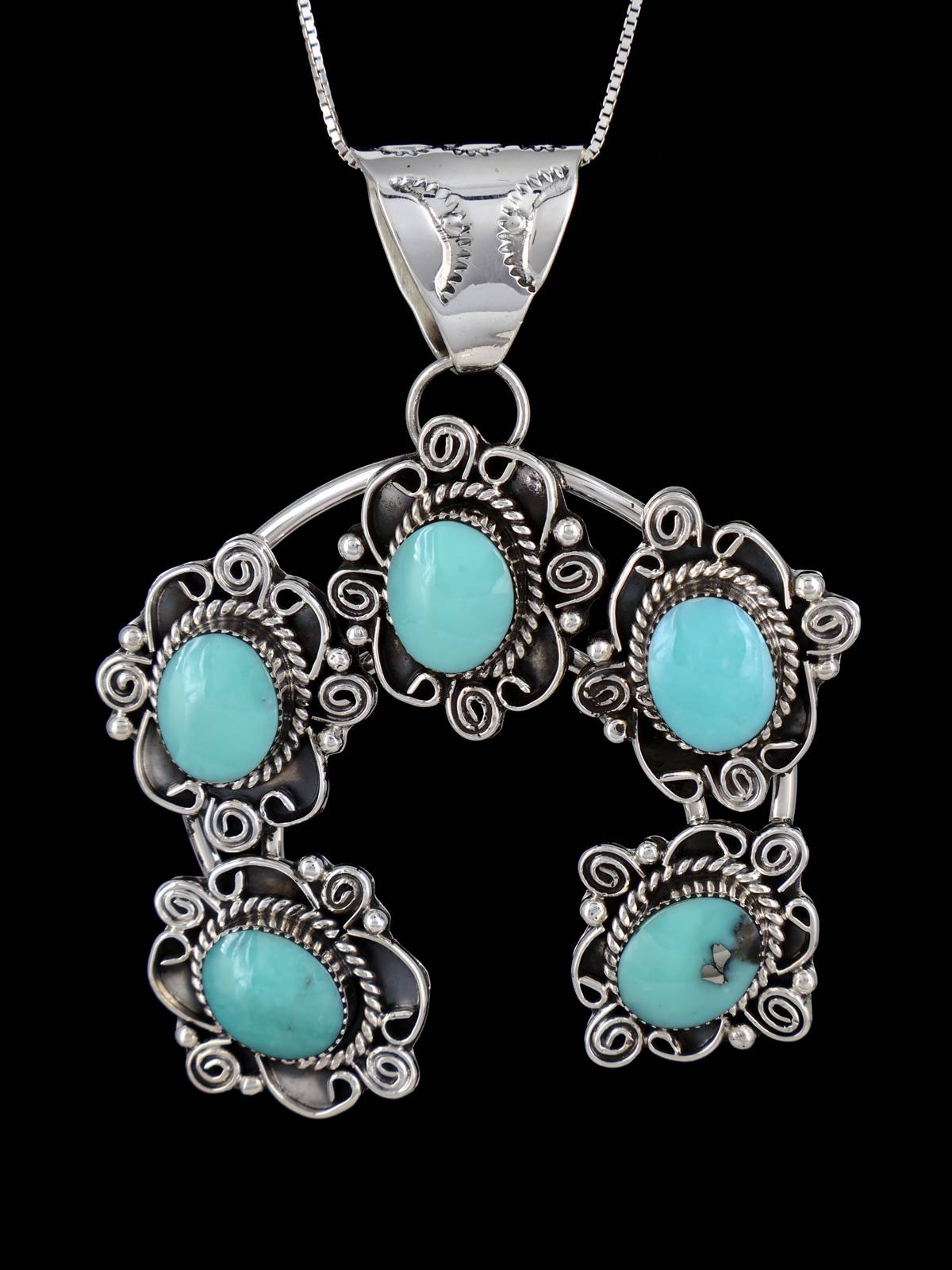 Turquoise Sterling Silver Navajo Naja Pendant - PuebloDirect.com