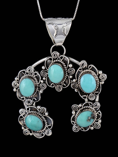 Turquoise Sterling Silver Navajo Naja Pendant - PuebloDirect.com