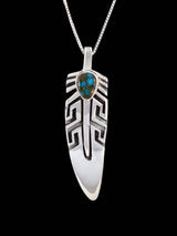 Navajo Sterling Silver Turquoise Feather Pendant - PuebloDirect.com