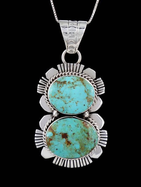 Turquoise Navajo Sterling Silver Sculpted Pendant - PuebloDirect.com