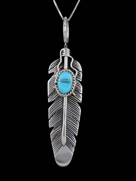 Native American Jewelry Turquoise Feather Pendant - PuebloDirect.com