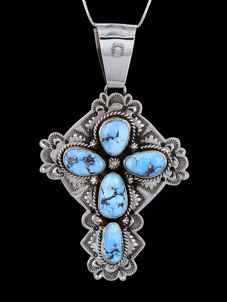 Native American Golden Hill Turquoise Sterling Silver Cross Pendant - PuebloDirect.com