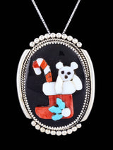 Zuni Inlay Christmas Stocking Penn Shell Pin/Pendant - PuebloDirect.com