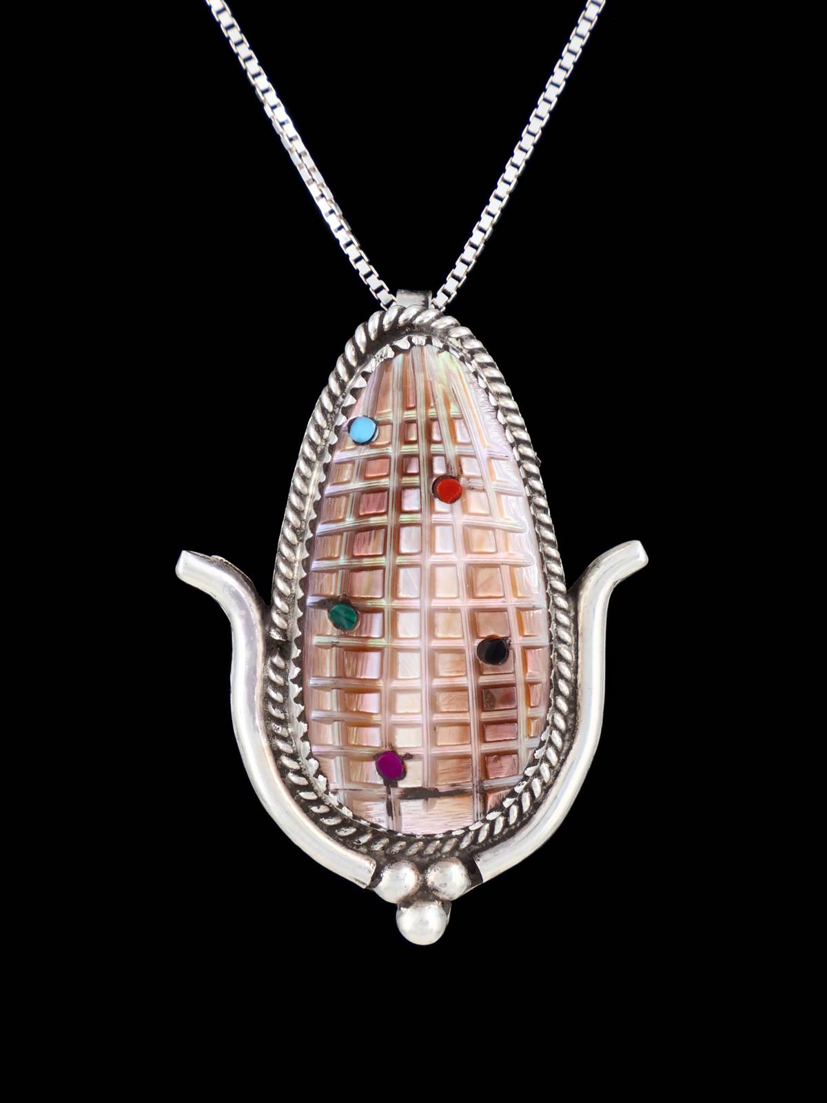 Native American Jewelry Abalone Corn Zuni Pin Pendant - PuebloDirect.com