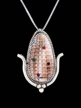 Native American Jewelry Abalone Corn Zuni Pin Pendant - PuebloDirect.com