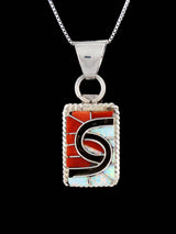 Coral and Opalite Sterling Silver Zuni Inlay Pendant - PuebloDirect.com