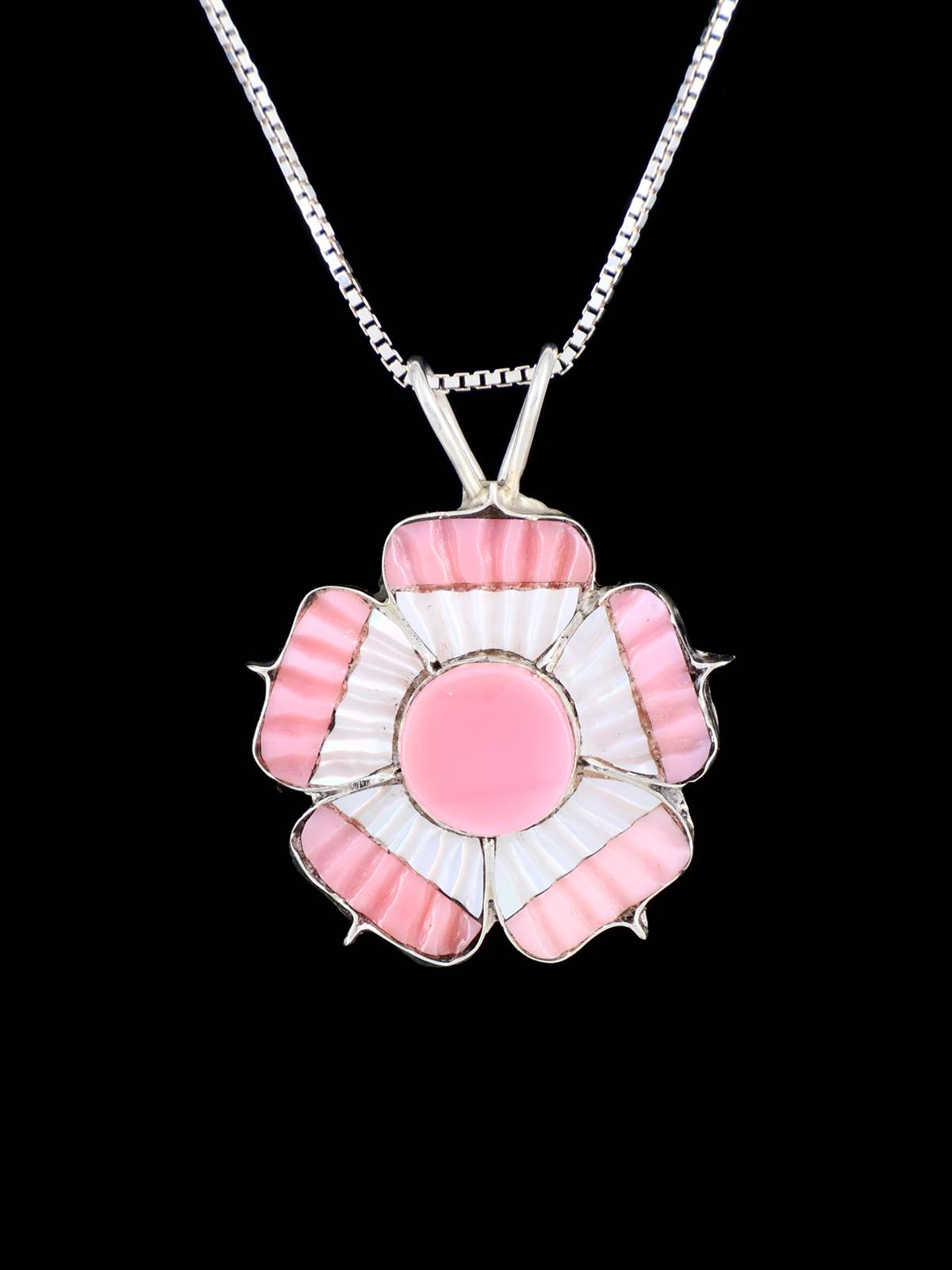 Pink Conch Flower Sterling Silver Zuni Pendant - PuebloDirect.com