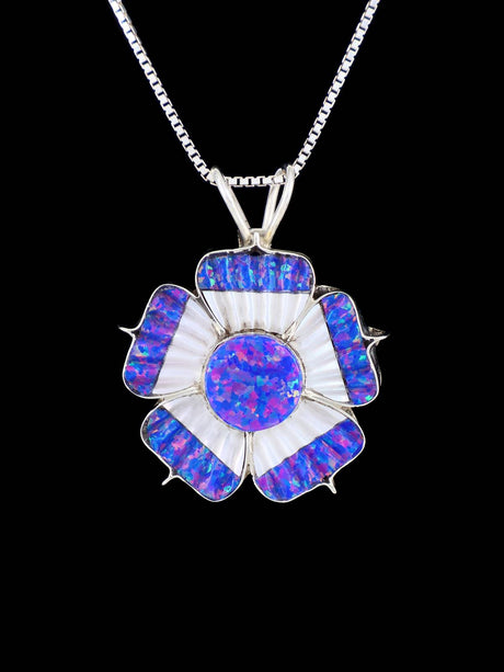 Opalite Flower Sterling Silver Zuni Pendant - PuebloDirect.com