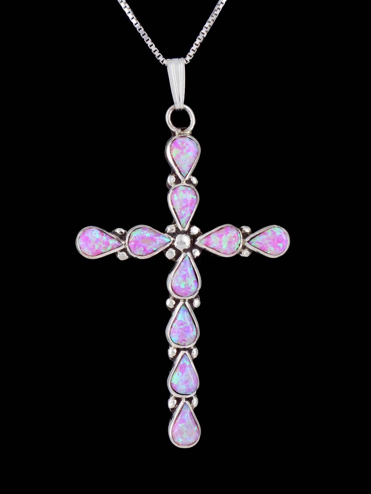Native American Zuni Inlay Sterling Silver Cross Pendant - PuebloDirect.com