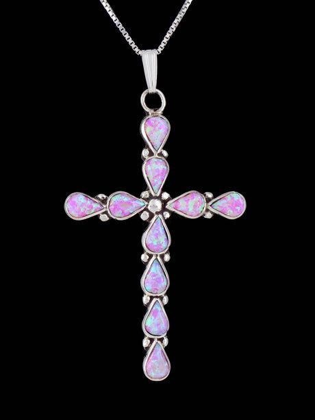 Native American Zuni Inlay Sterling Silver Cross Pendant - PuebloDirect.com
