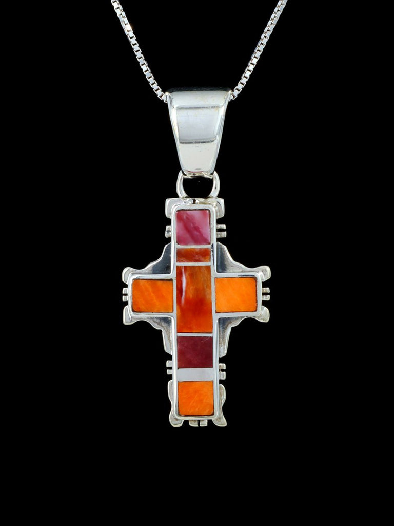 Navajo Spiny Oyster Inlay Cross Pendant - PuebloDirect.com