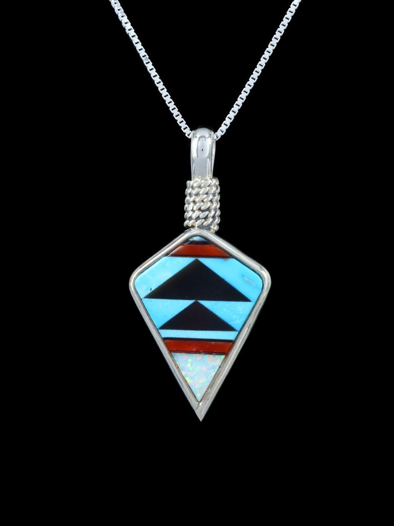 Native American Turquoise and Coral Zuni Inlay Pendant - PuebloDirect.com