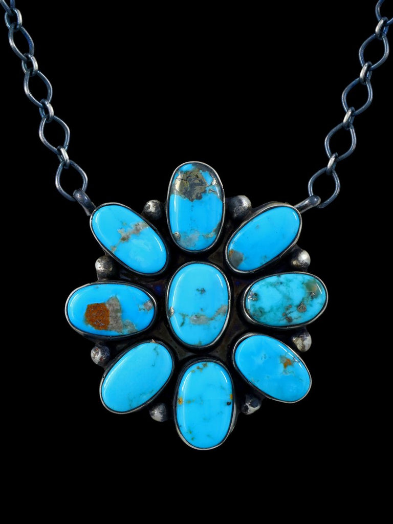 Navajo Blue Gem Turquoise Cluster Link Chain Necklace - PuebloDirect.com