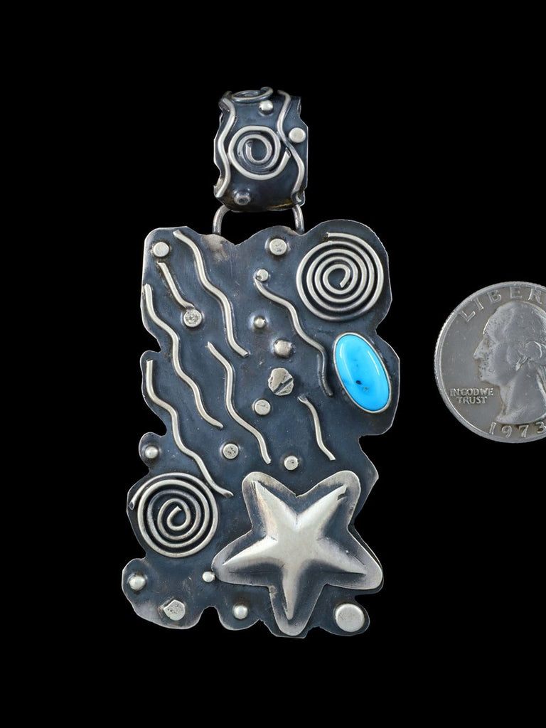 Navajo Sterling Silver and Turquoise Pendant - PuebloDirect.com