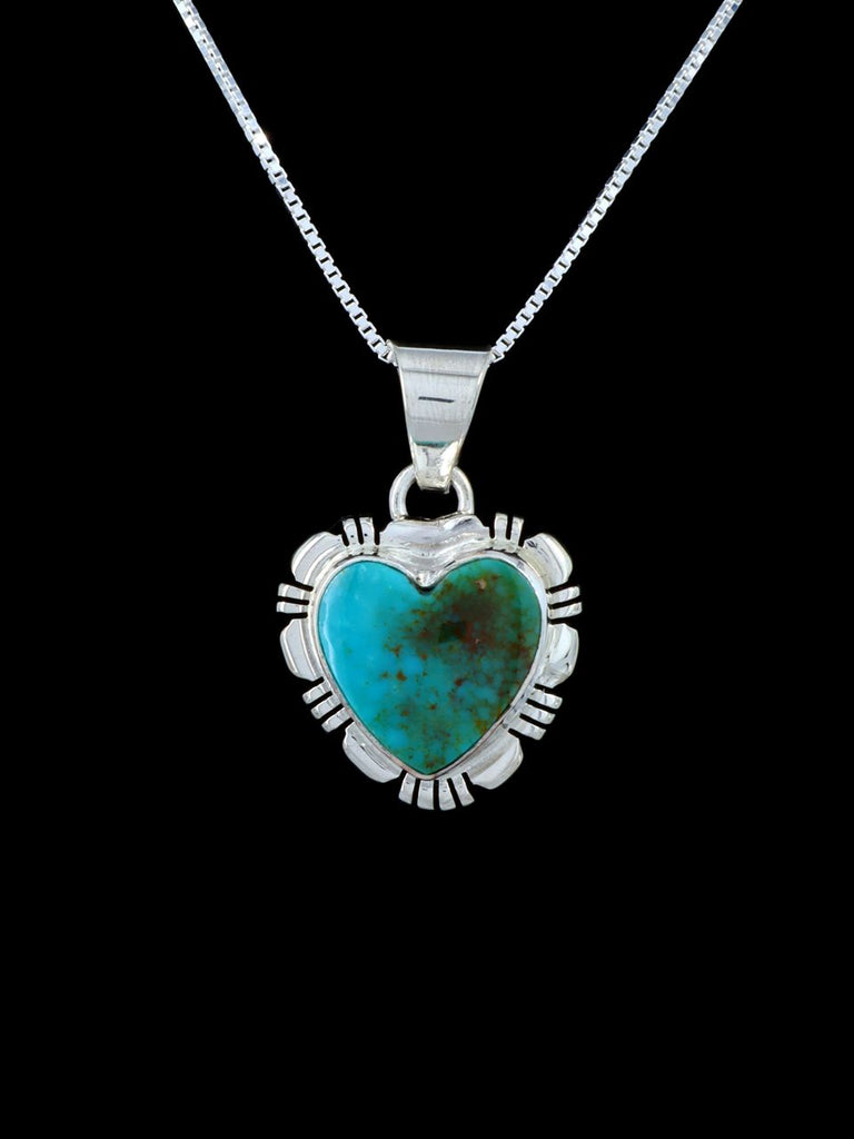 Native American Sterling Silver Kingman Turquoise Heart Pendant - PuebloDirect.com