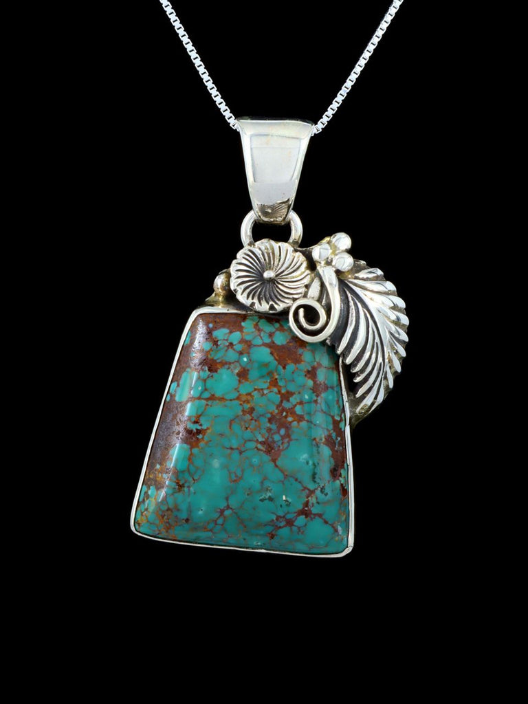 Tyrone Turquoise Navajo Sterling Silver Sculpted Leaf Pendant - PuebloDirect.com