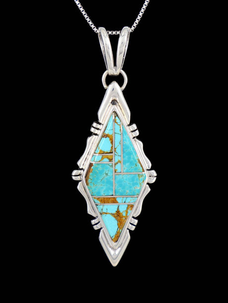 Navajo Mosaic Inlay Turquoise Sterling Silver Pendant - PuebloDirect.com