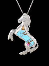 Native American Dyed Spiny Oyster and Turquoise Horse Pin/ Pendant - PuebloDirect.com