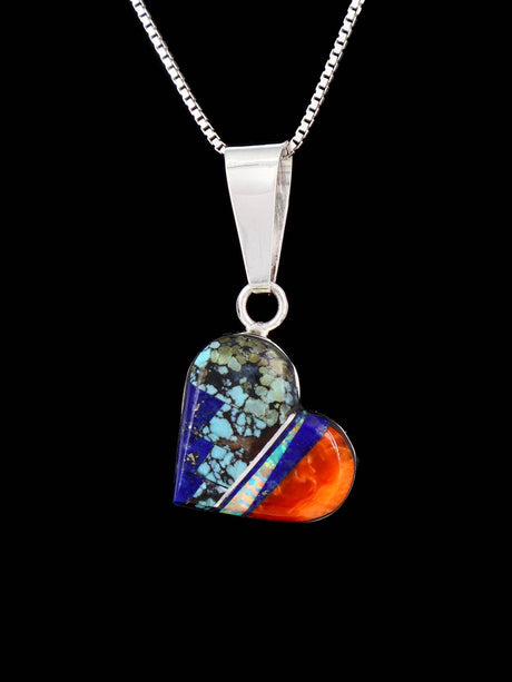 Navajo Sterling Silver Mosaic Heart Inlay Pendant - PuebloDirect.com