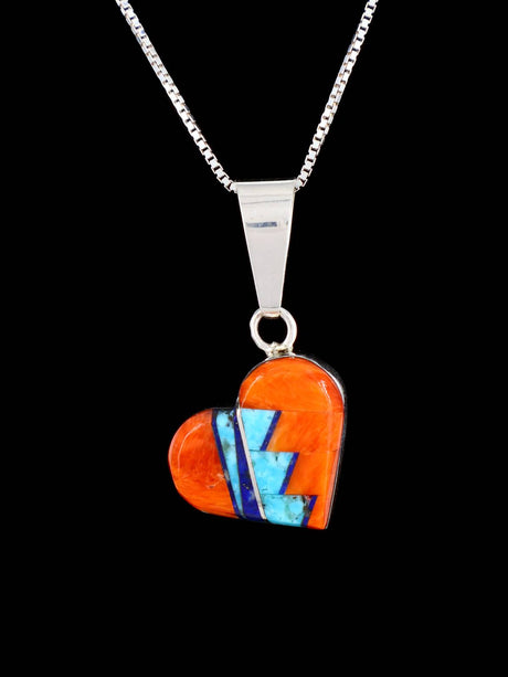 Navajo Sterling Silver Mosaic Heart Inlay Pendant - PuebloDirect.com