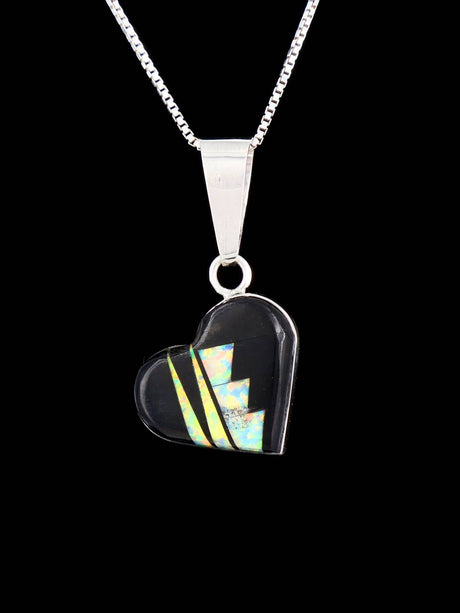 Navajo Sterling Silver Mosaic Heart Inlay Pendant - PuebloDirect.com