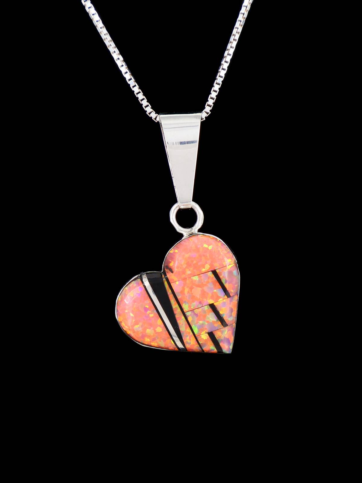 Navajo Sterling Silver Mosaic Heart Inlay Pendant - PuebloDirect.com
