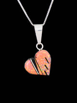 Navajo Sterling Silver Mosaic Heart Inlay Pendant - PuebloDirect.com