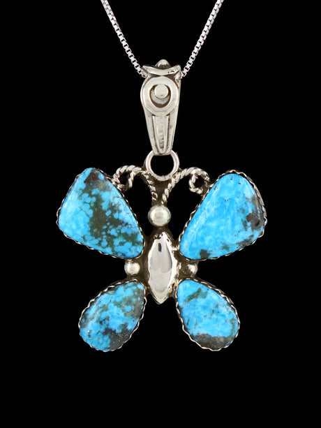 Native American Turquoise Sterling Silver Butterfly Pendant - PuebloDirect.com