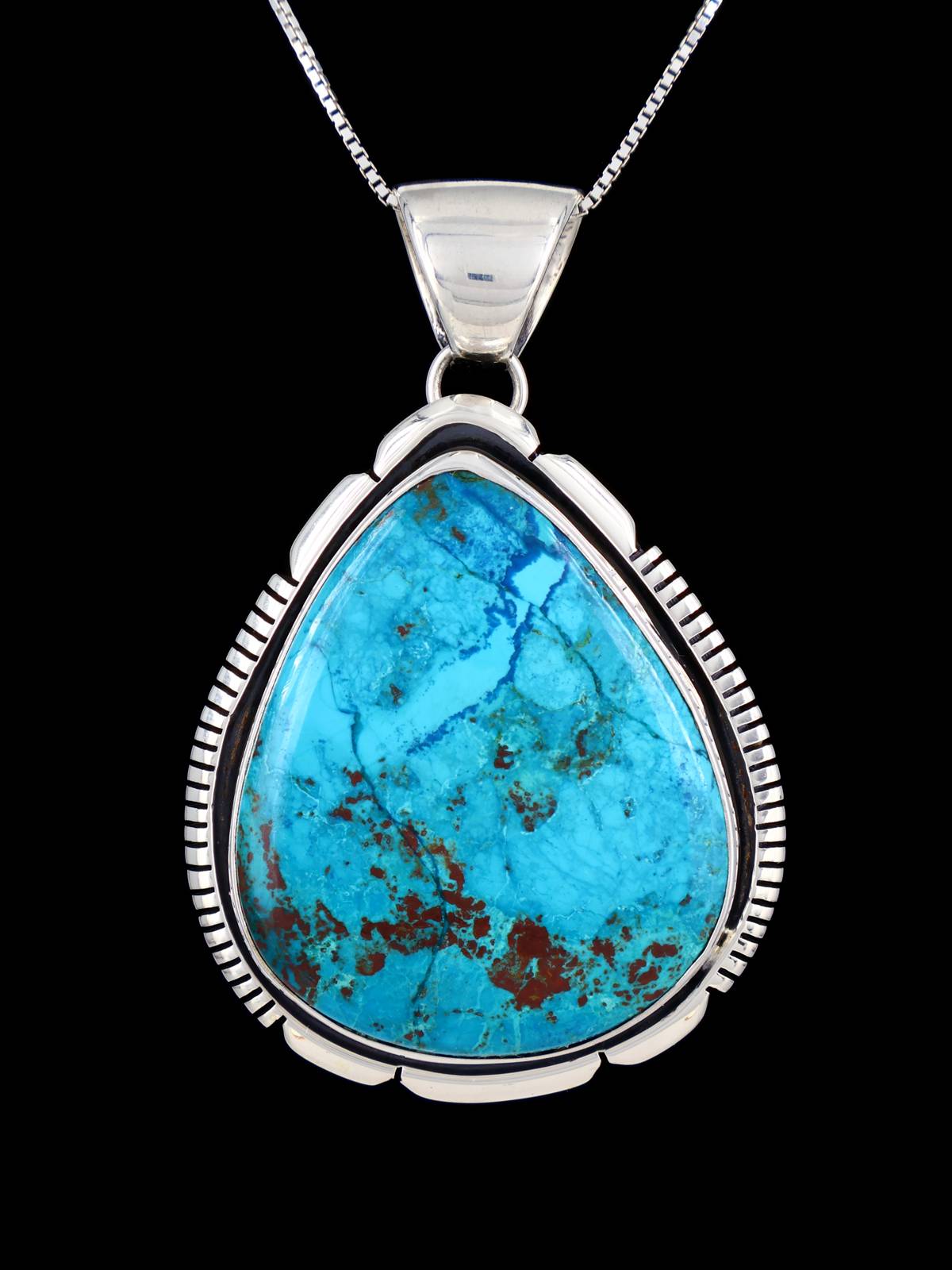 Native American Chrysocolla Sterling Silver Pendant - PuebloDirect.com