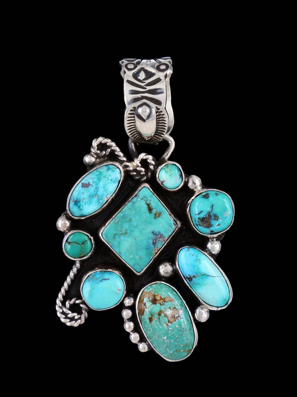 Native American Sterling Silver Turquoise Cluster Pendant - PuebloDirect.com