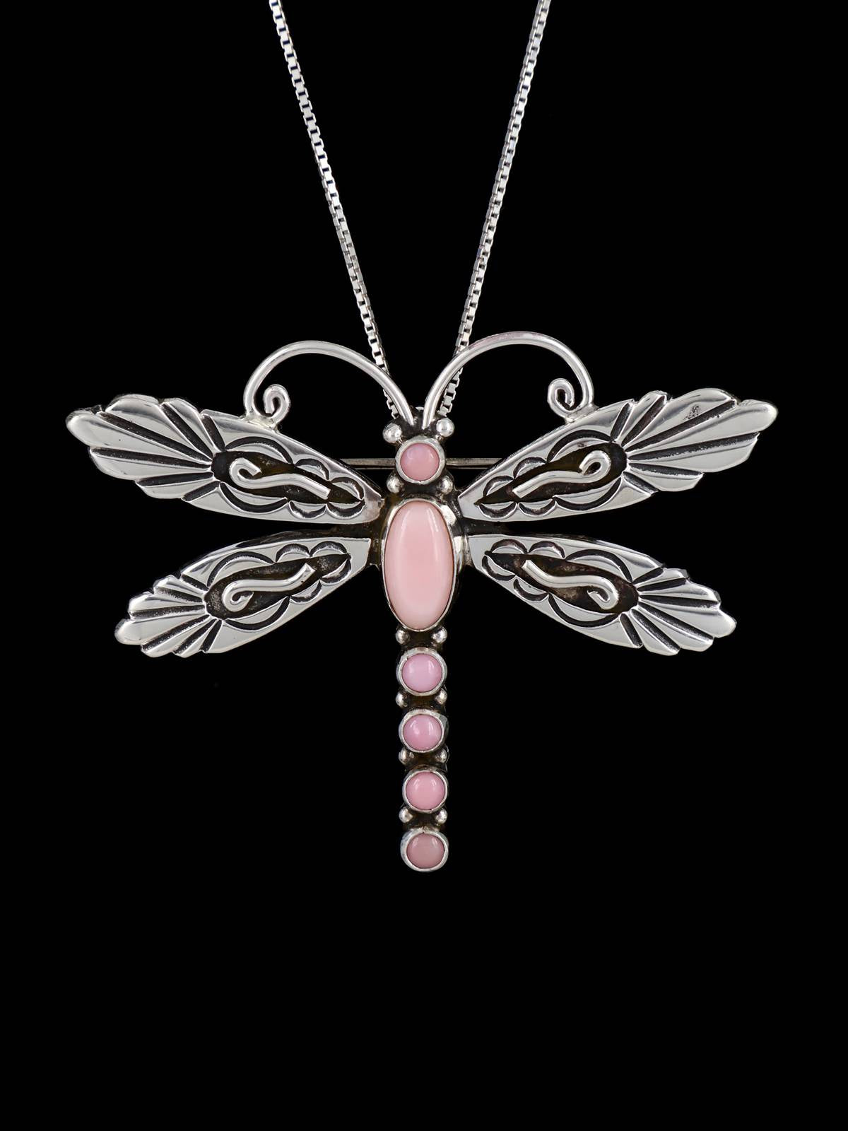 Native American Jewelry Pink Conch Dragonfly Sterling Silver Pin/Pendant - PuebloDirect.com