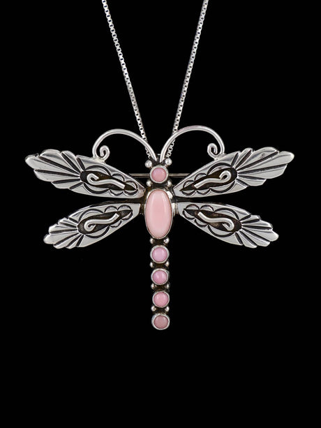 Native American Jewelry Pink Conch Dragonfly Sterling Silver Pin/Pendant - PuebloDirect.com