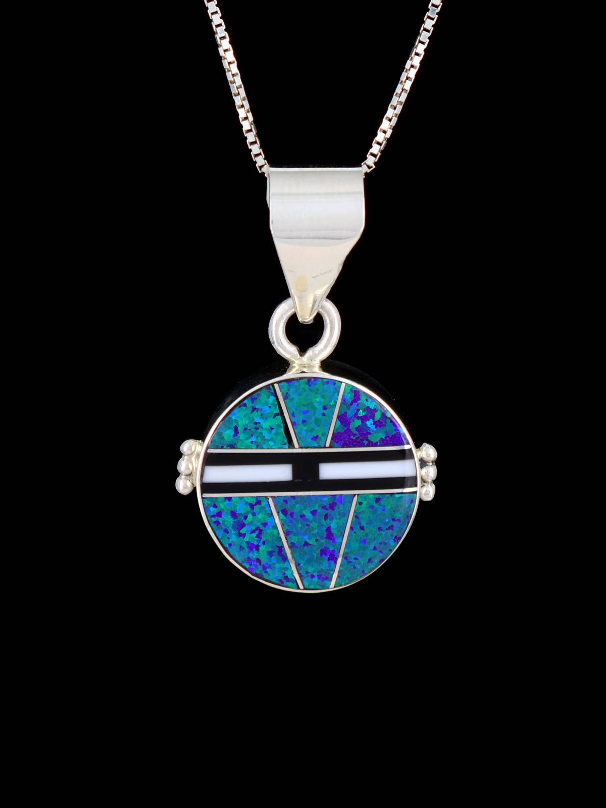 Navajo Reversible Sterling Silver Multistone Inlay Yei Pendant - PuebloDirect.com