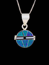 Navajo Reversible Sterling Silver Multistone Inlay Yei Pendant - PuebloDirect.com