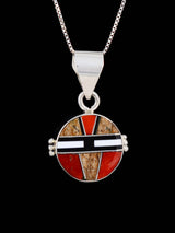 Navajo Reversible Sterling Silver Multistone Inlay Yei Pendant - PuebloDirect.com