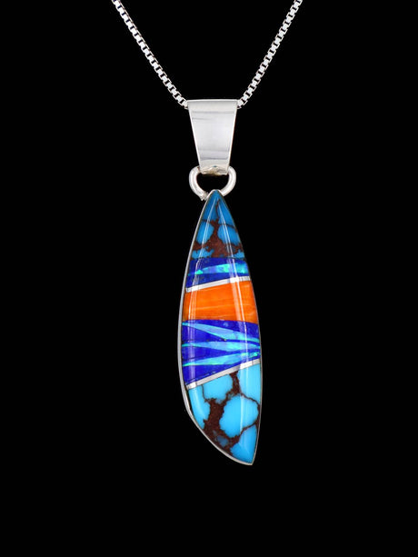 Native American Sterling Silver Multistone Inlay Pendant - PuebloDirect.com