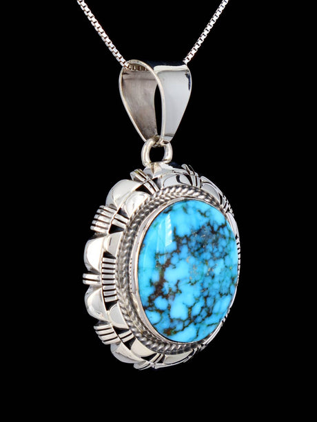 Native American Sterling Silver Kingman Turquoise Pendant - PuebloDirect.com