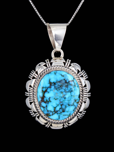 Native American Sterling Silver Kingman Turquoise Pendant - PuebloDirect.com
