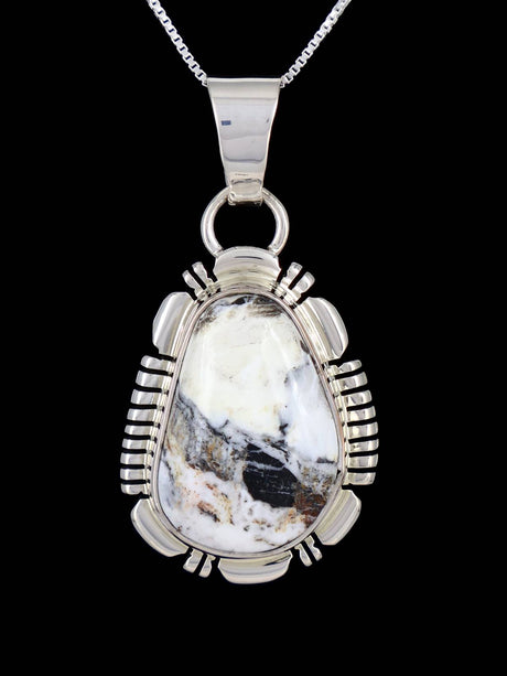 Navajo Jewelry Sterling Silver White Buffalo Pendant - PuebloDirect.com