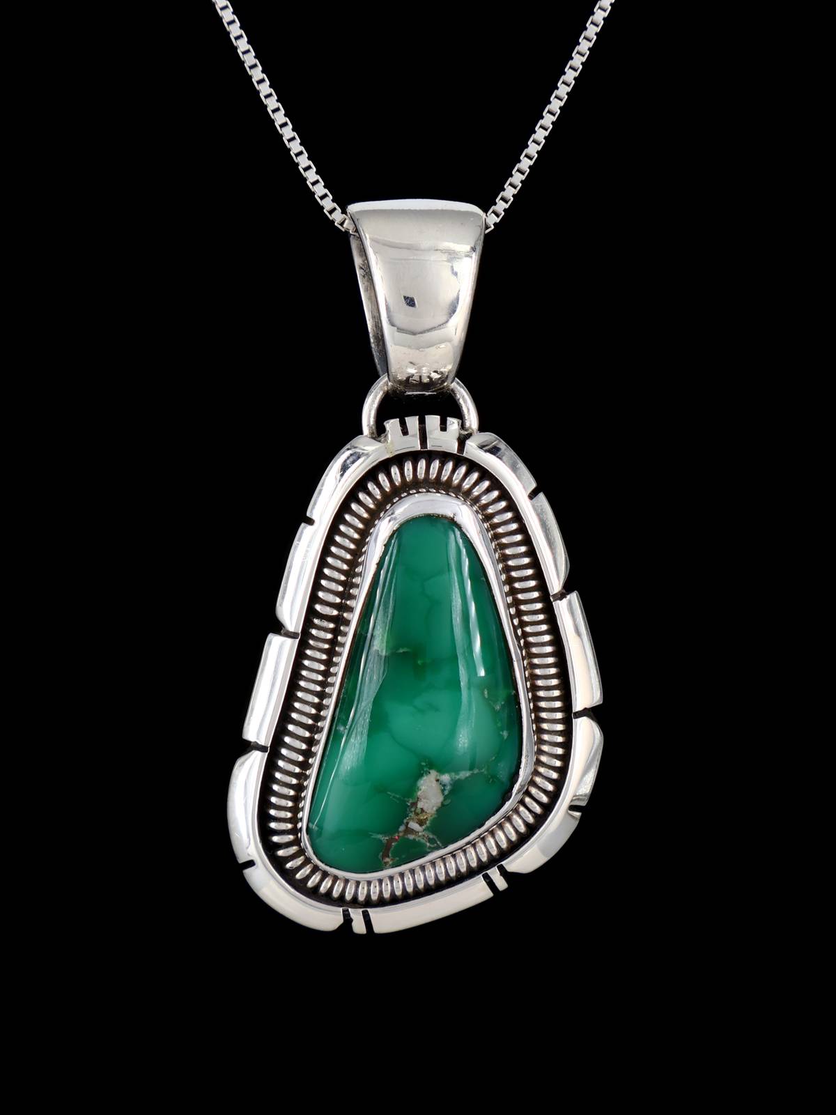 Native American Lucin Variscite Sterling Silver Pendant - PuebloDirect.com