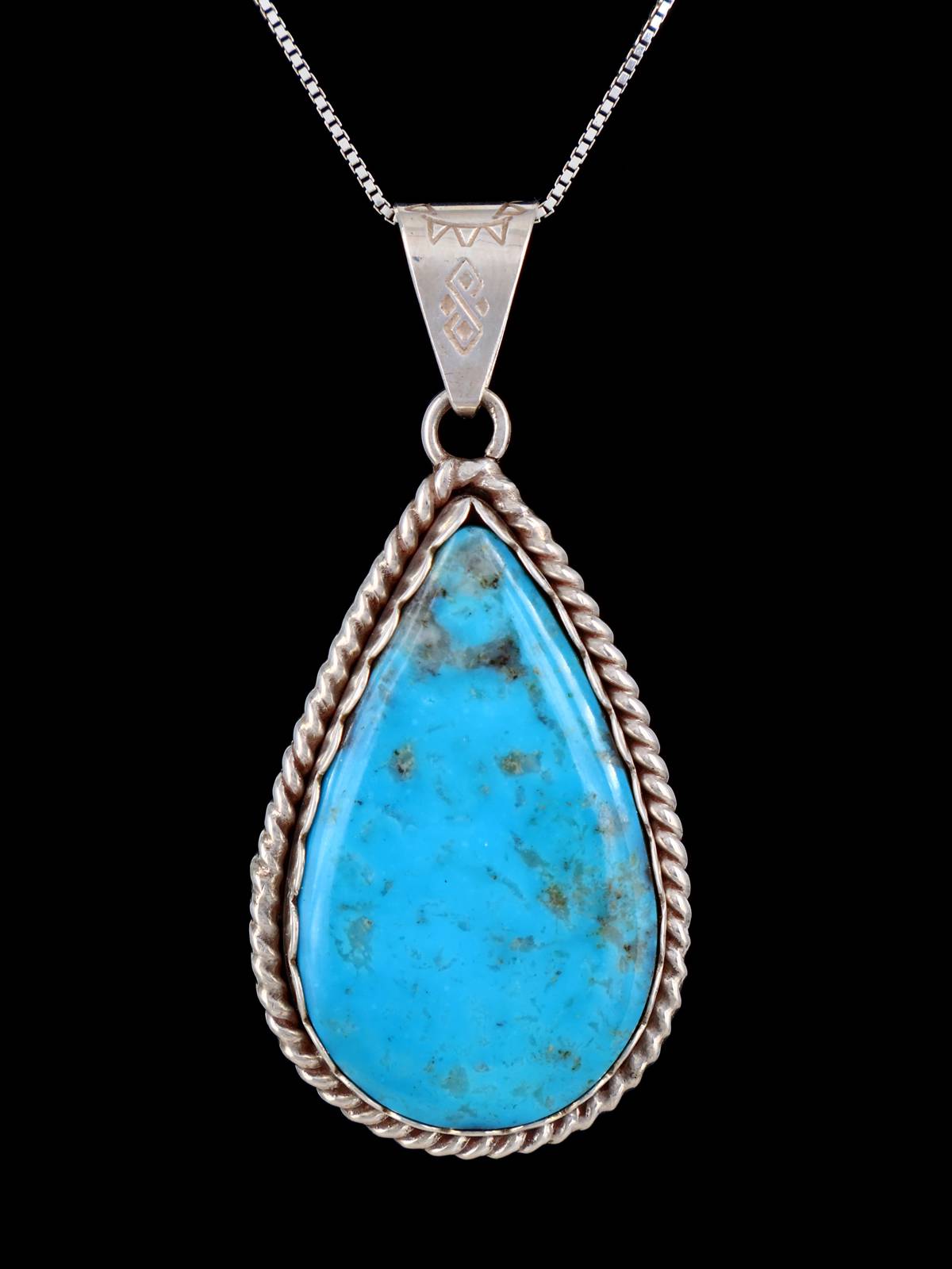 Estate Southwest Jewelry Sterling Silver Natural Turquoise Pendant - PuebloDirect.com
