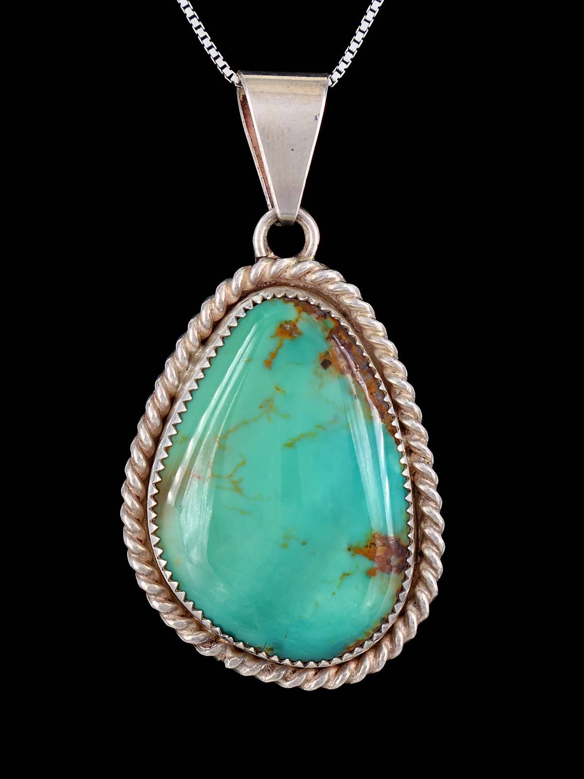 Estate Southwest Jewelry Sterling Silver Natural Turquoise Pendant - PuebloDirect.com