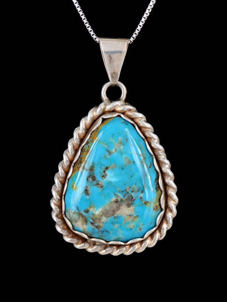 Estate Southwest Jewelry Sterling Silver Natural Turquoise Pendant - PuebloDirect.com