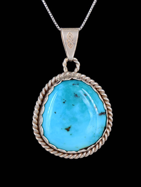 Estate Southwest Jewelry Sterling Silver Natural Turquoise Pendant - PuebloDirect.com