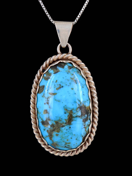 Estate Southwest Jewelry Sterling Silver Natural Turquoise Pendant - PuebloDirect.com