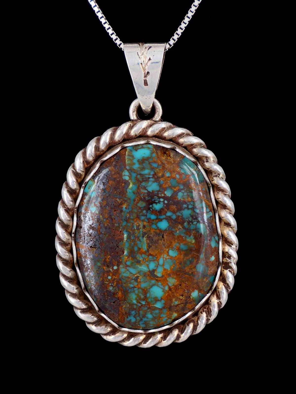 Estate Southwest Jewelry Sterling Silver Natural Turquoise Pendant - PuebloDirect.com