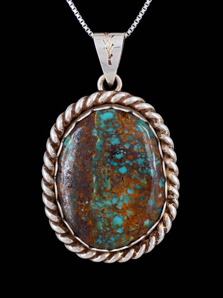 Estate Southwest Jewelry Sterling Silver Natural Turquoise Pendant - PuebloDirect.com