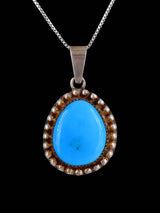 Estate Southwest Jewelry Sterling Silver Natural Turquoise Pendant - PuebloDirect.com