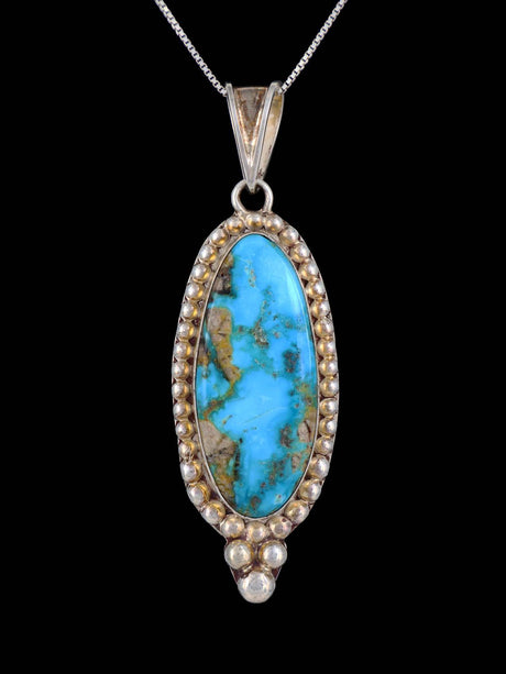 Estate Southwest Jewelry Sterling Silver Natural Turquoise Pendant - PuebloDirect.com
