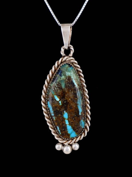 Estate Southwest Jewelry Sterling Silver Natural Turquoise Pendant - PuebloDirect.com